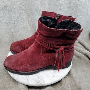 Born Shoes Womens Size 9 Red Suede Cross Fringe Ankle Boots